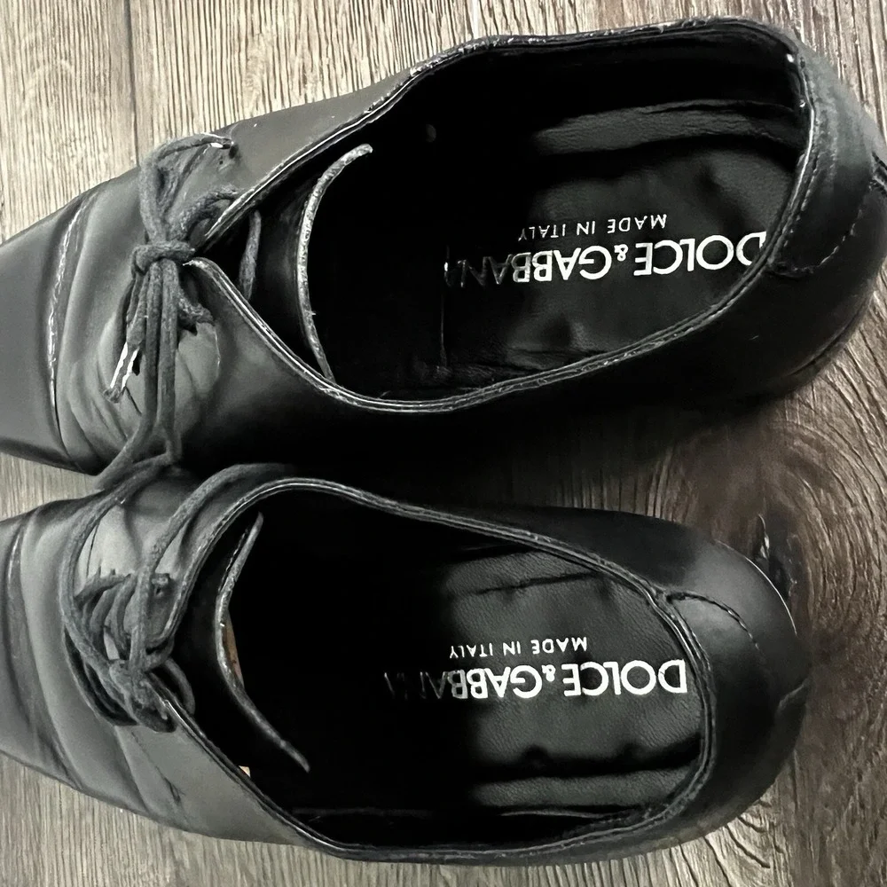 DOLCE & GABBANA Mens Lace Up Black Leather Dress Shoes Size 6